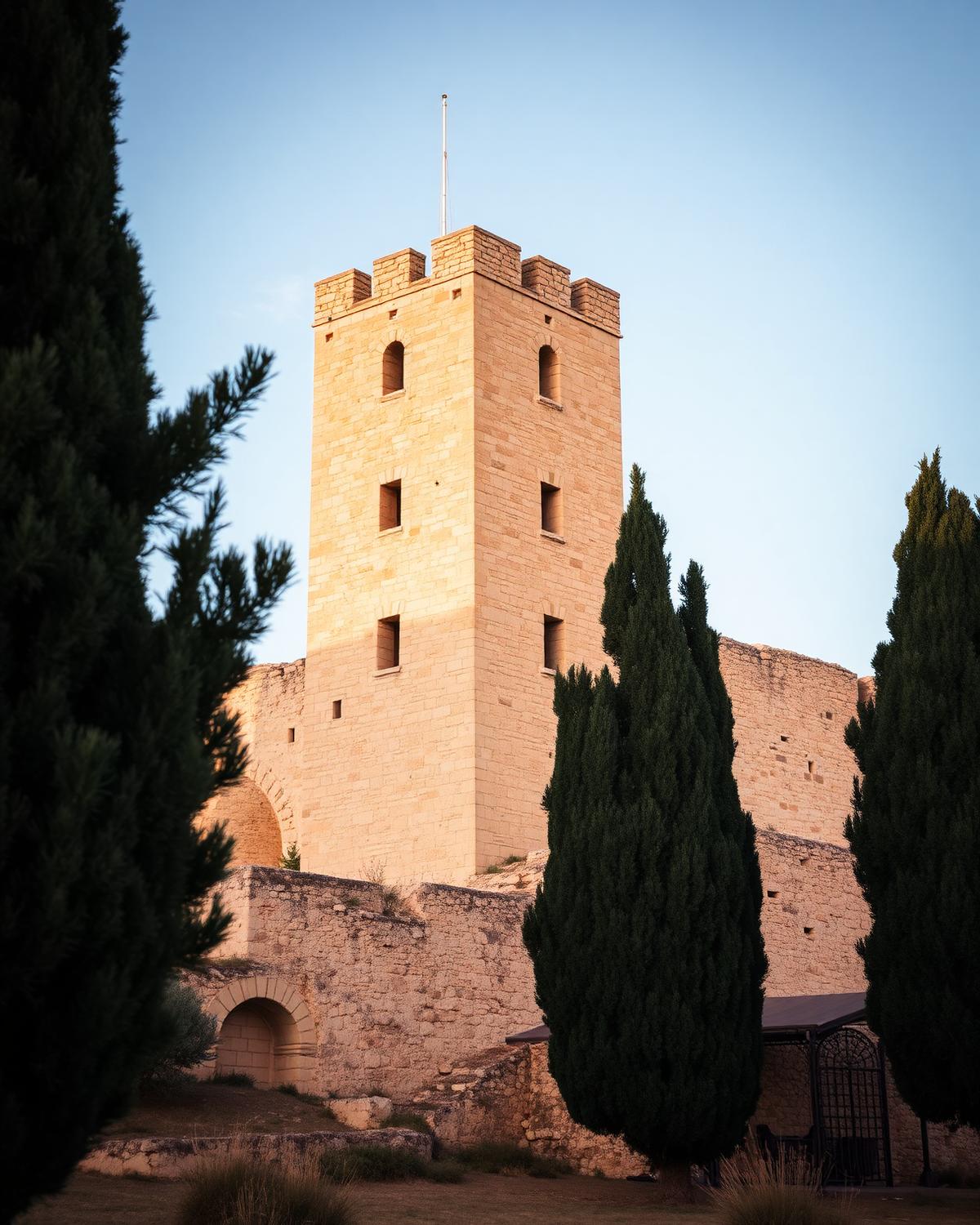 Die mittelalterliche Burg Kolossi bei Limassol im warmen Abendlicht